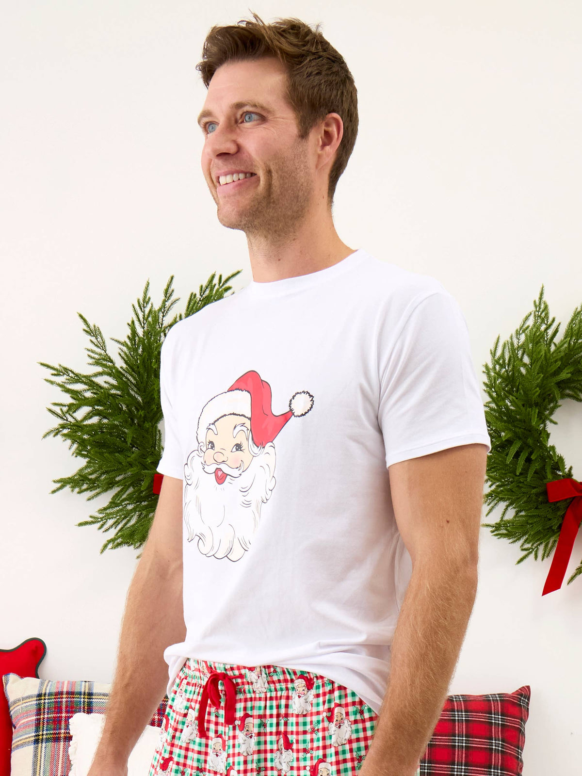 Adult Santa White Short Sleeve Graphic Tee: White / Adult M